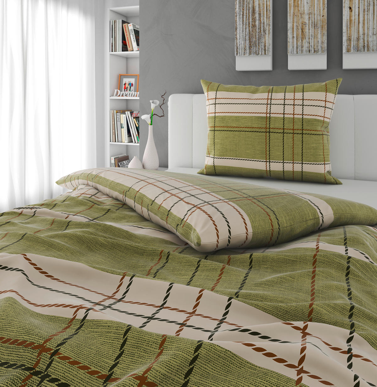 BETTWÄSCHESET CUBY Satin 200/210 cm  65 cm/100 cm  - Grün, Konventionell, Textil (200/210cm) - Novel