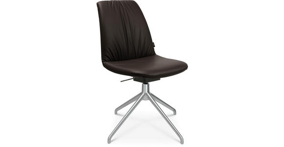STUHL in Aluminium Echtleder pigmentiert Metall, Leder - Dunkelbraun/Alufarben, Design, Leder/Metall (46/81,5-84,5/55cm) - Johann Jakob
