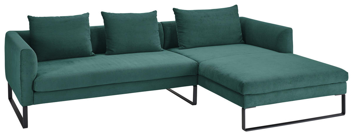 ECKSOFA in Feincord Grün  284/178 cm  - Schwarz/Grün, KONVENTIONELL, Textil/Metall (284/178cm) - Hom`in