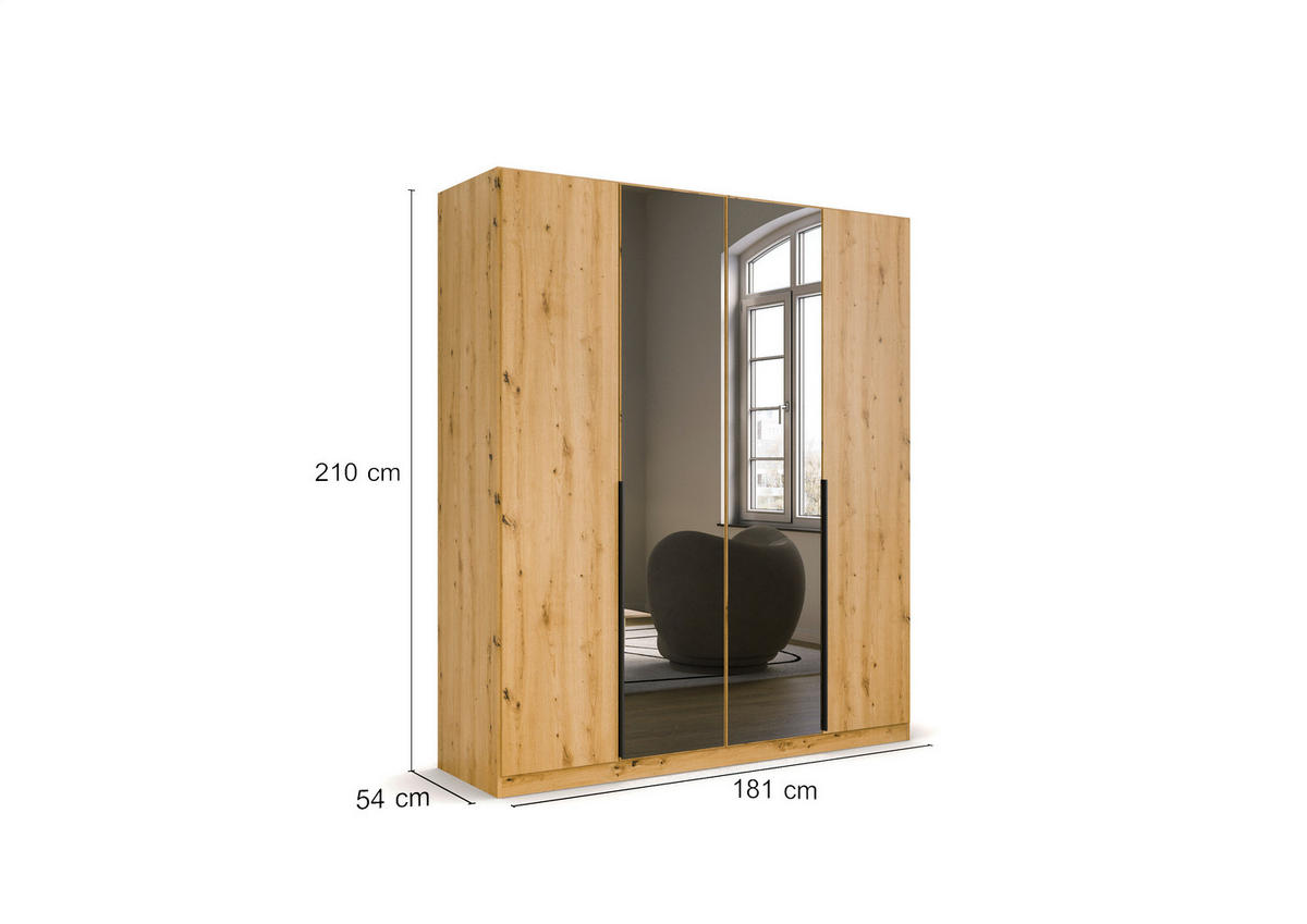 DREHTÜRENSCHRANK in Eiche Artisan  - Eiche Artisan/Grau, Modern, Holzwerkstoff/Metall (181/210/54cm) - Rauch Möbel