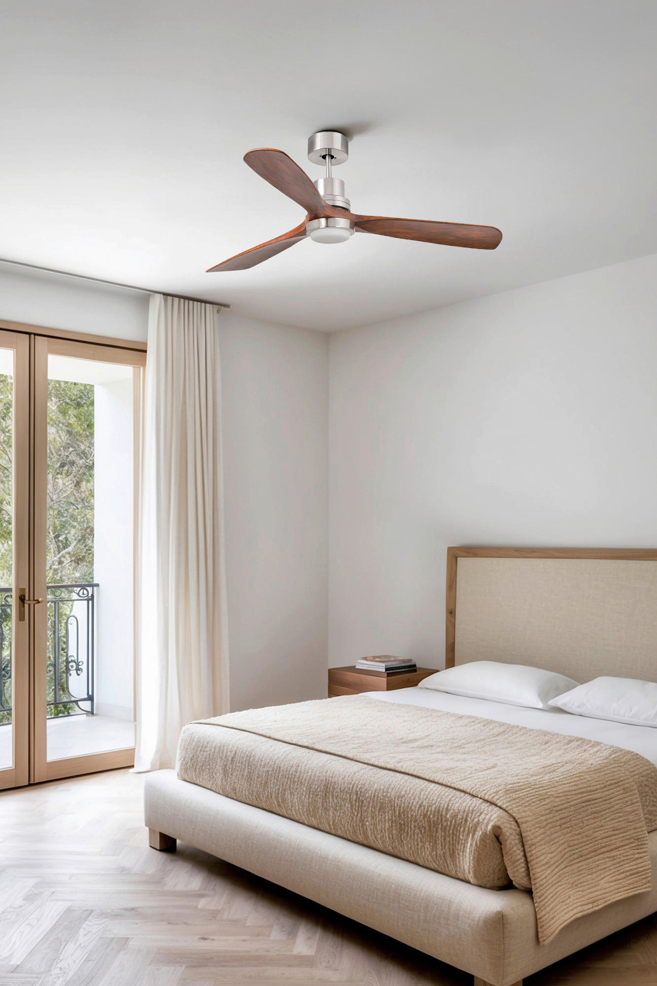 Ventilator mit Beleuchtung 132/39 cm   - Walnussfarben/Weiß, Natur, Holz/Metall (132/39cm)