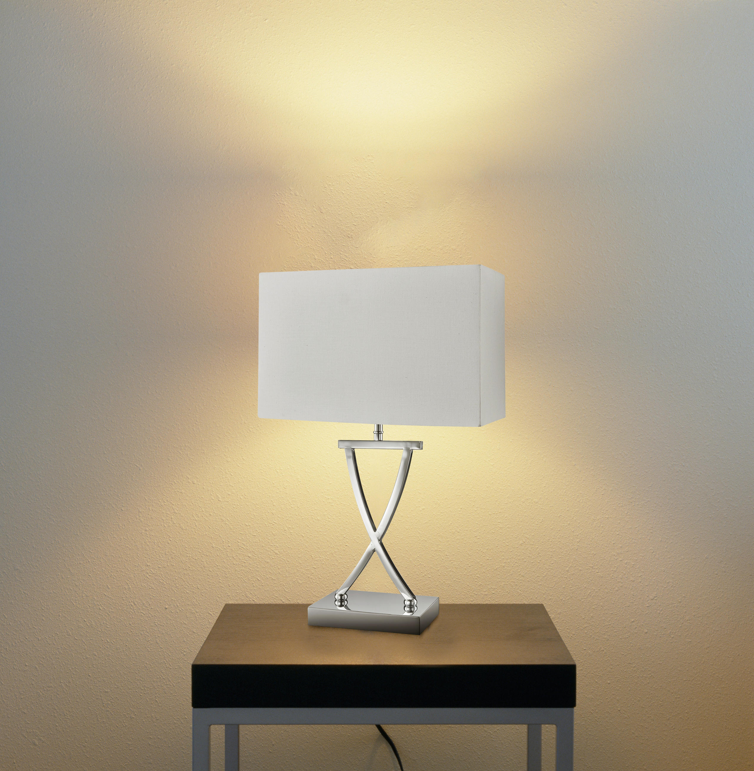 TISCHLEUCHTE Club 31/48,5/20 cm   - Chromfarben/Weiß, Design, Kunststoff/Textil (31/48,5/20cm) - Searchlight