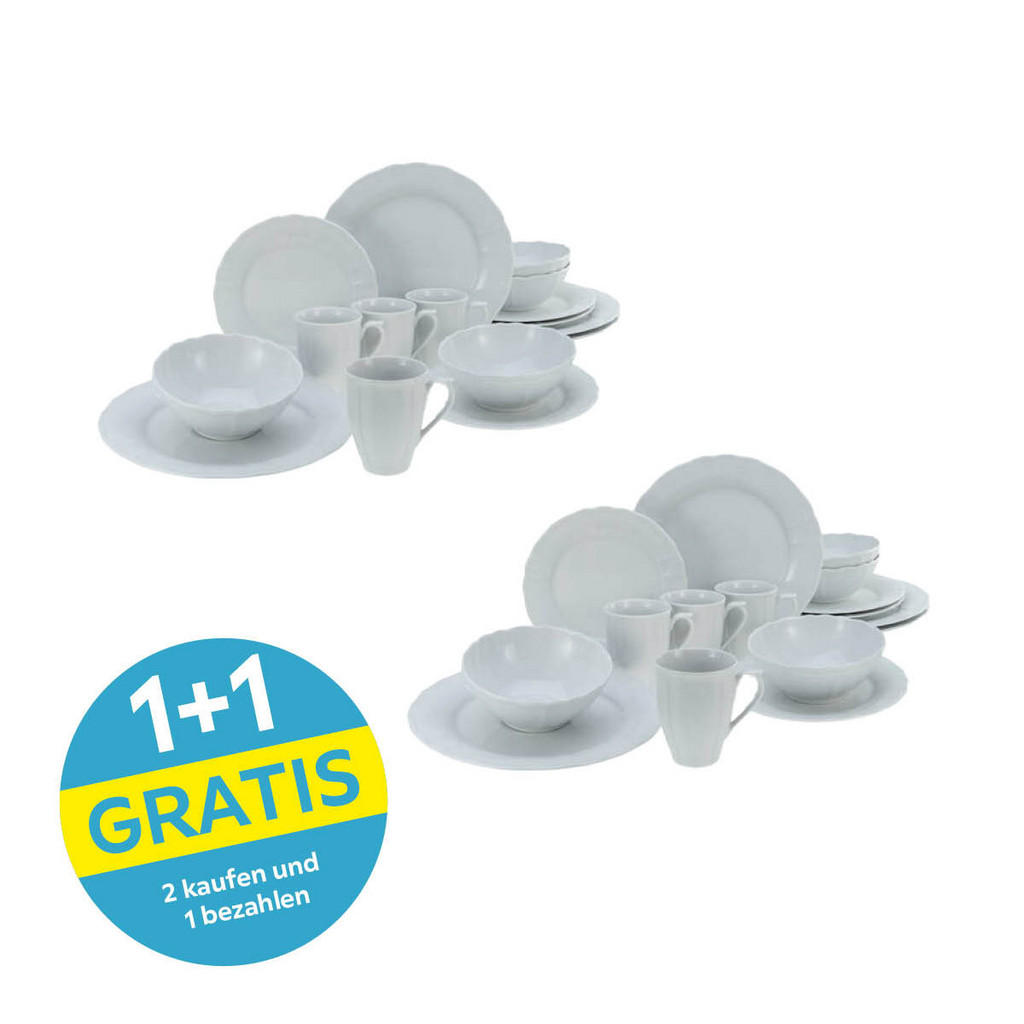 Kombiservice Porzellan 4 Personen Geschirr Set Weiß