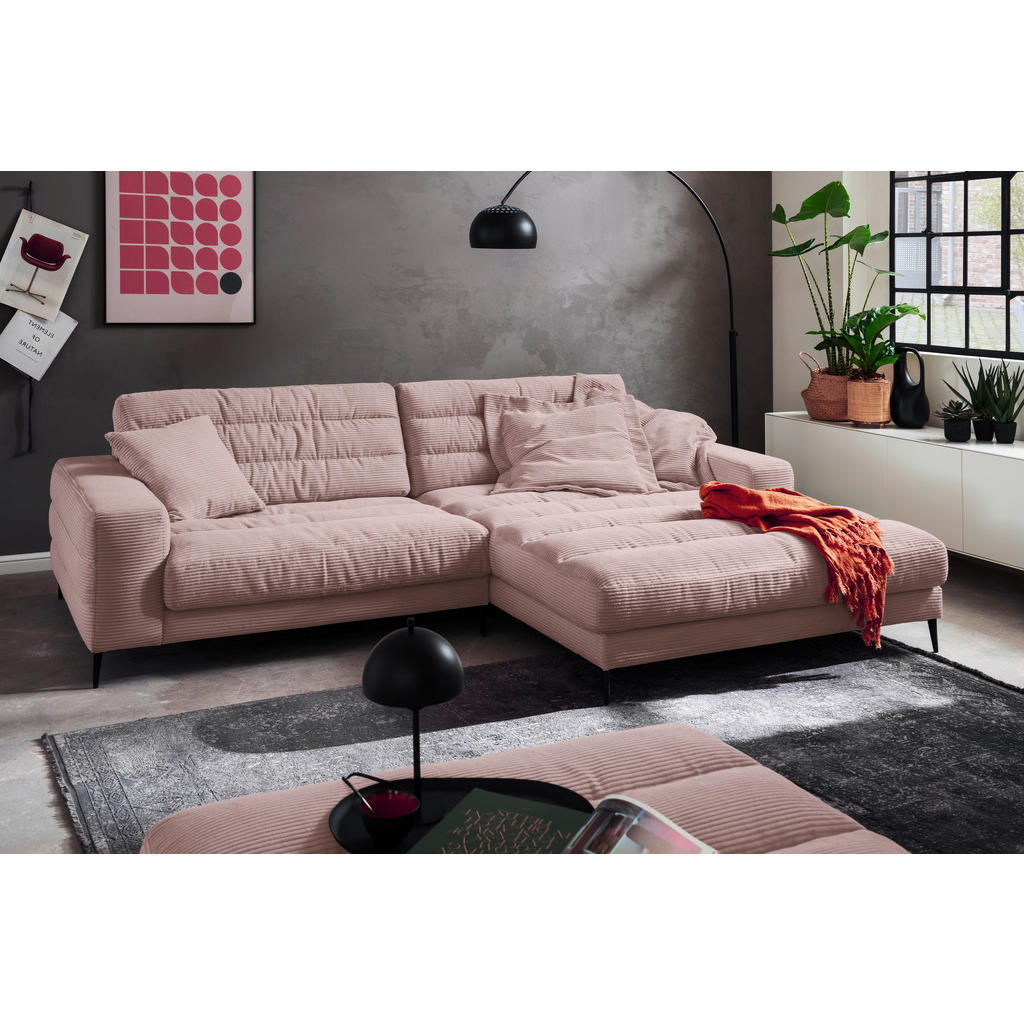 Thumbnail - Dieter Knoll Ecksofa, Rosa, Textil, 4-Sitzer, Füllung: Polyurethan (Pur), Ottomane rechts, 296x207 cm, Typenauswahl, Fuß...