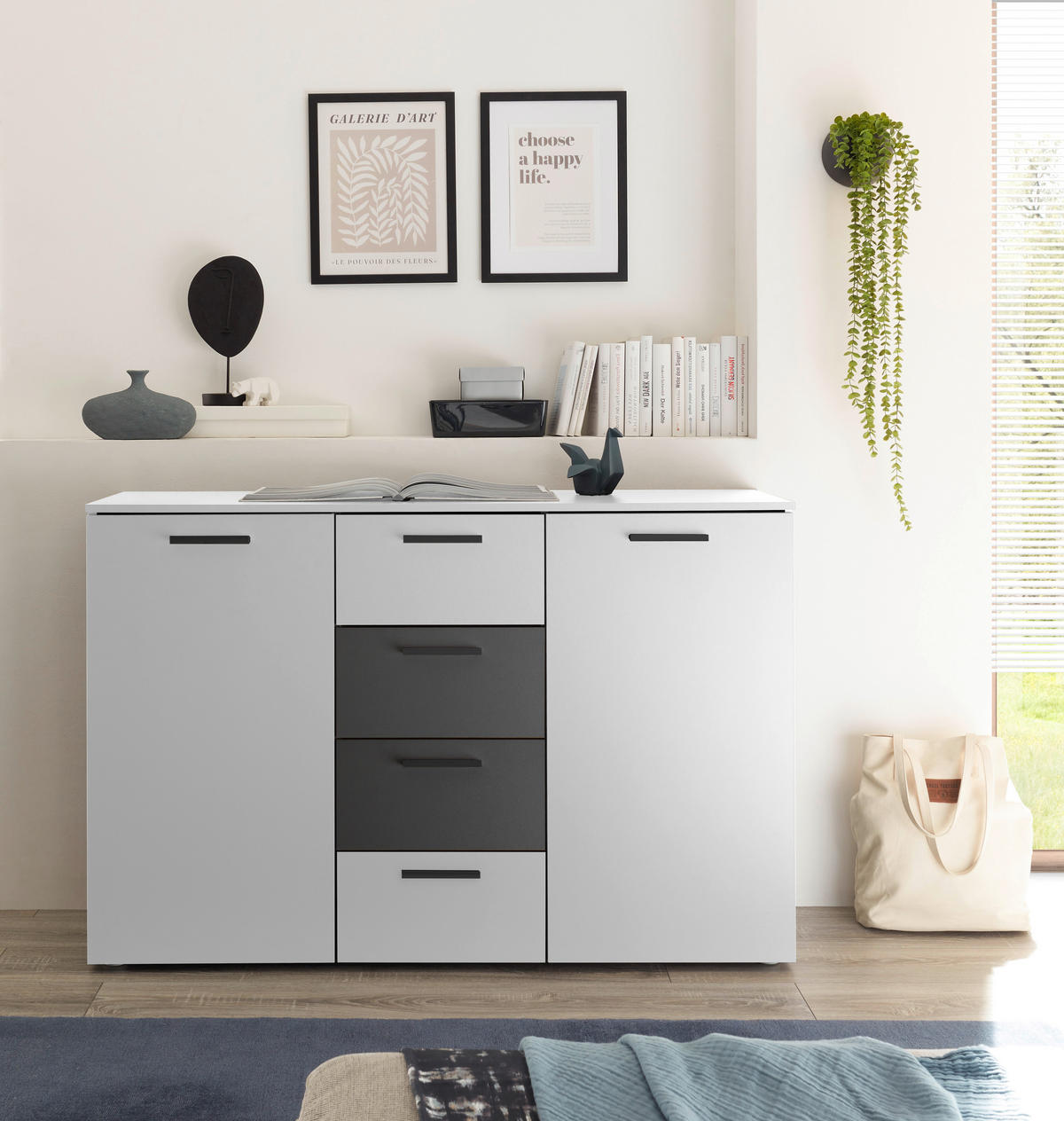 KOMMODE 140/89/38 cm  in Graphitfarben, Weiss  - Weiss/Schwarz, Modern, Holzwerkstoff/Kunststoff (140/89/38cm) - Livetastic