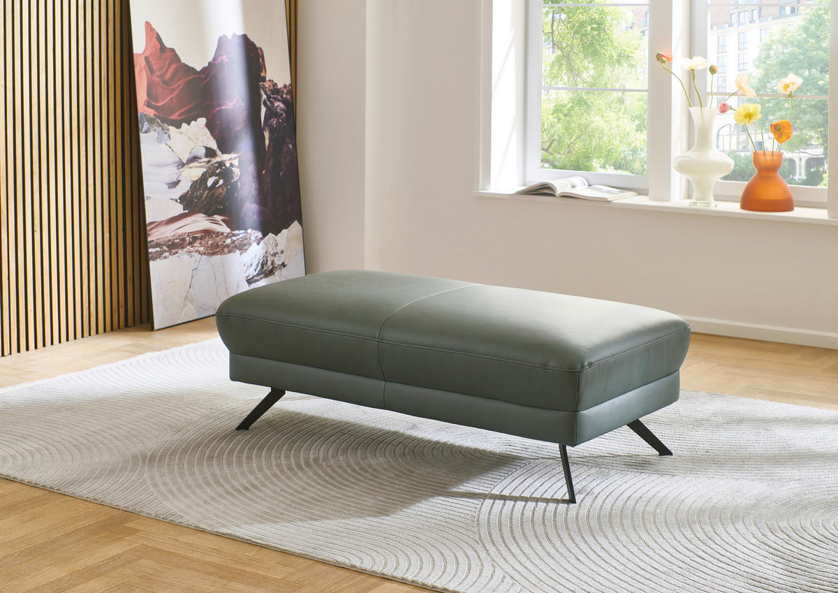 ECKSOFA Opal Echtleder  - Opal/Schwarz, Design, Leder/Metall (332/193cm) - Dieter Knoll