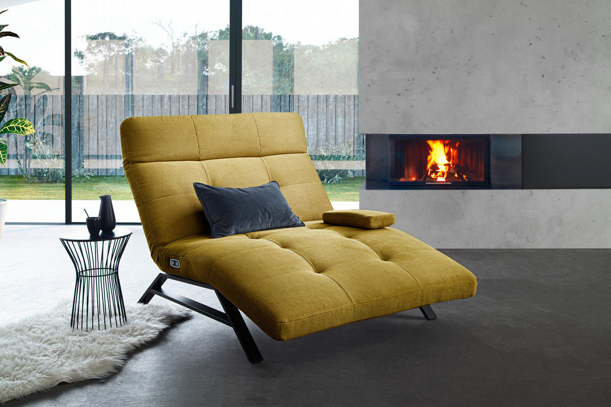 RELAXLIEGE in Feincord Hellgrün  - Schwarz/Hellgrün, Design, Textil/Metall (120/54-113/158-198cm) - Pure Home Lifestyle