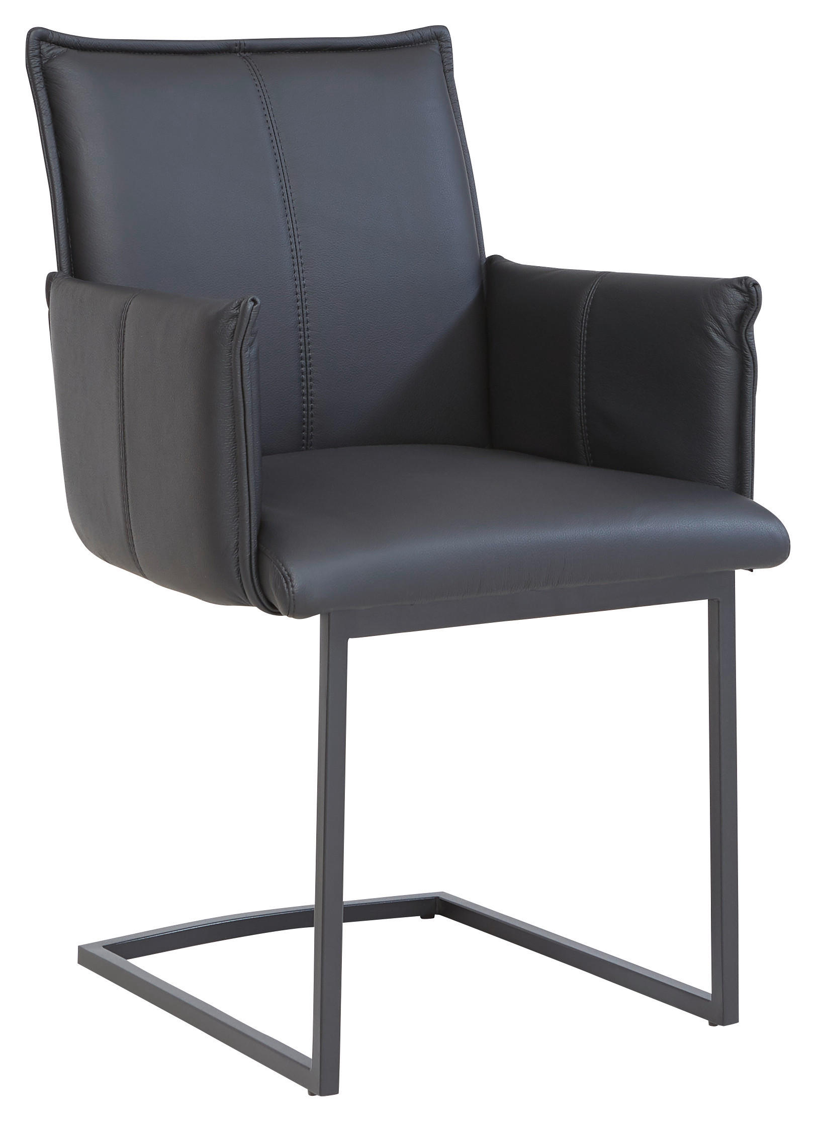 ARMLEHNSTUHL Echtleder pigmentiert  - Schwarz, Design, Leder/Metall (60/92/60cm) - Linea Natura