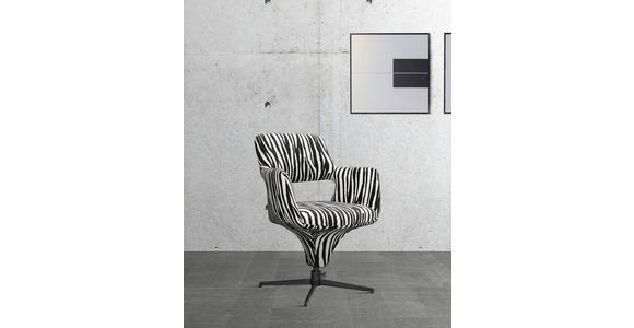 ARMLEHNSTUHL  Stoffauswahl, Sitzfläche 360° drehbar, automatische Rückholfunktion Mikrofaser  - Schwarz/Weiß, Design, Textil/Metall (61/84/63cm) - Novel