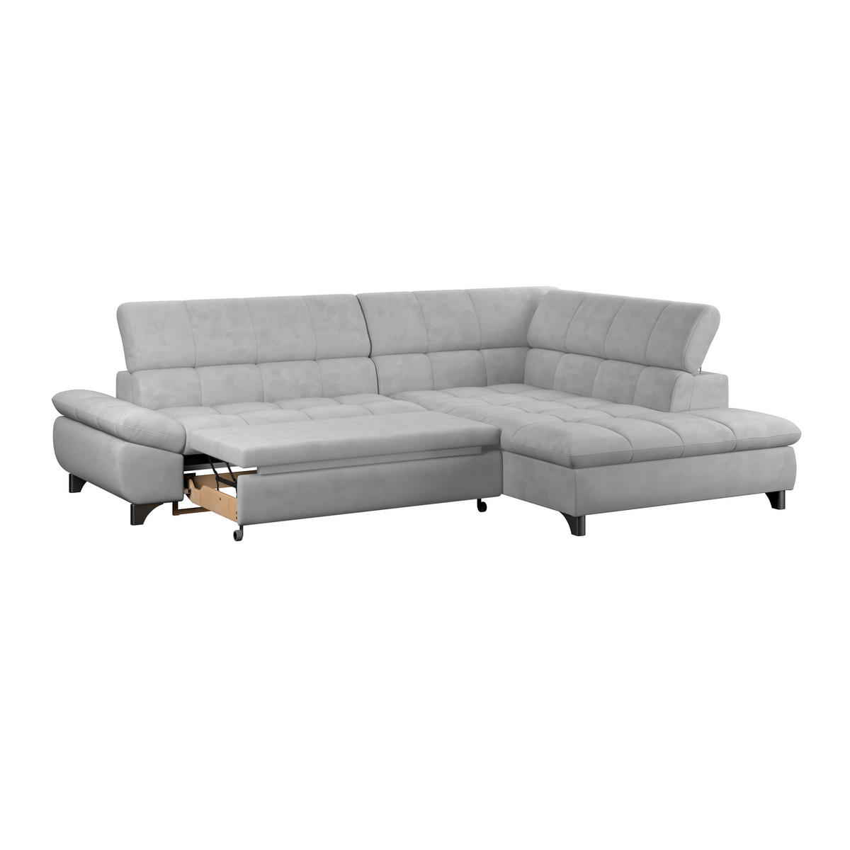 ECKSOFA Hellgrau Chenille  - Chromfarben/Hellgrau, KONVENTIONELL, Textil/Metall (312/234cm) - Livetastic