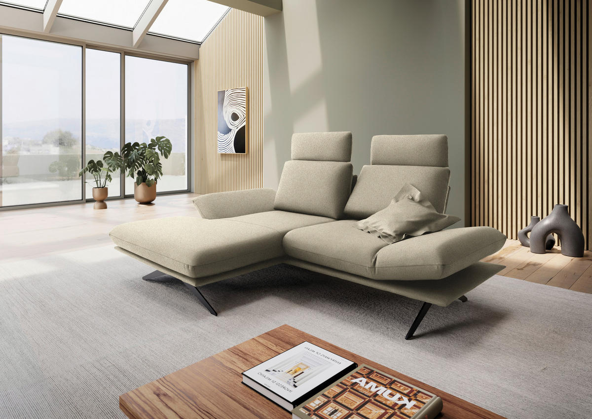 ECKSOFA  in Flachgewebe Beige  155/234 cm  - Beige/Schwarz, Design, Textil/Metall (155/234cm) - Dieter Knoll