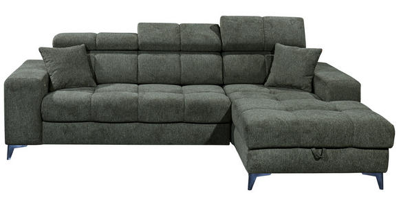 ECKSOFA Dunkelgrün Chenille Zierkissen, Bettkasten, Rücken echt, Kopfteilverstellung, Sitztiefenverstellung  - Dunkelgrün/Schwarz, KONVENTIONELL, Kunststoff/Textil (268/172cm) - Carryhome