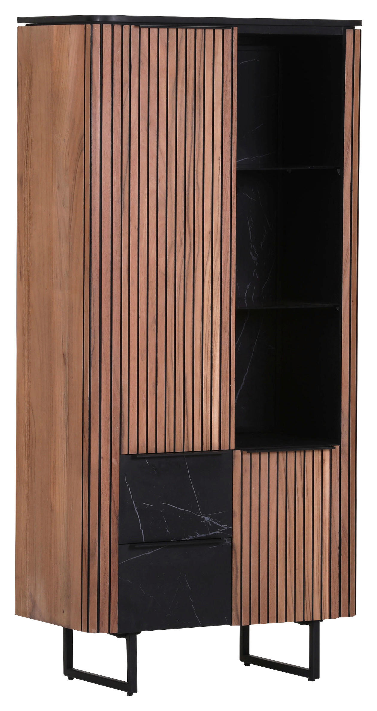 VITRINE in furniert Schwarz, Naturfarben, Akaziefarben  - Schwarz/Naturfarben, LIFESTYLE, Glas/Holzwerkstoff (75/160/42cm) - Landscape