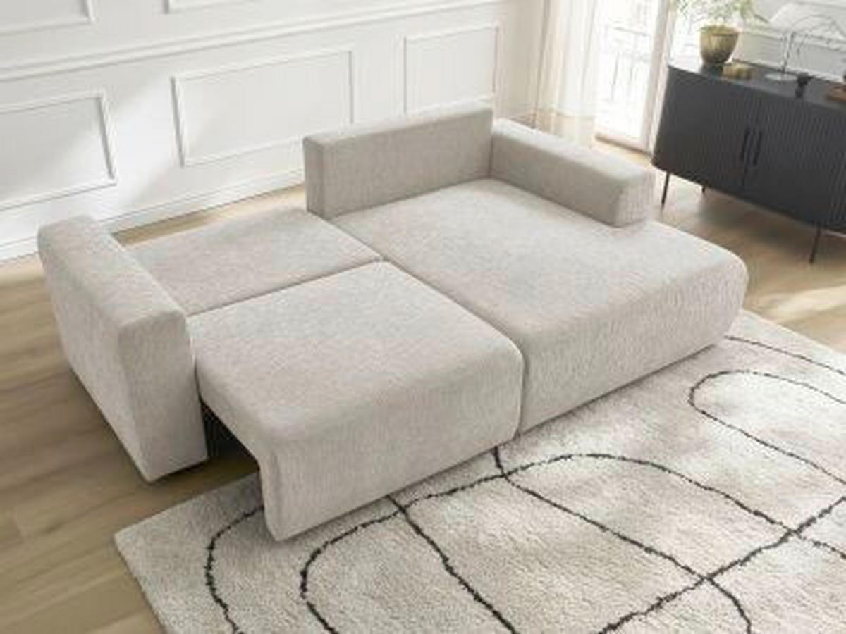 ECKSOFA Ottomane rechts  ATILLA Beige Struktur  - Beige/Schwarz, MODERN, Kunststoff/Textil (244/149cm)