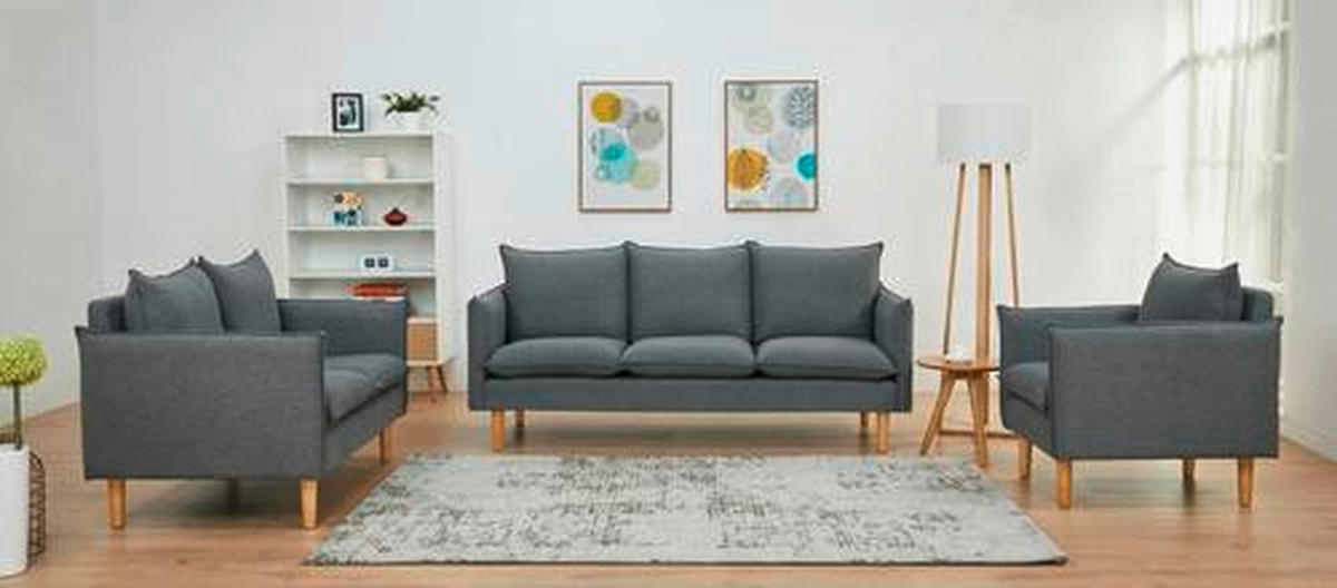 2-SITZER-SOFA in Webstoff Dunkelgrau  - Dunkelgrau/Naturfarben, Design, Holz/Kunststoff (130/84/82cm) - Livetastic