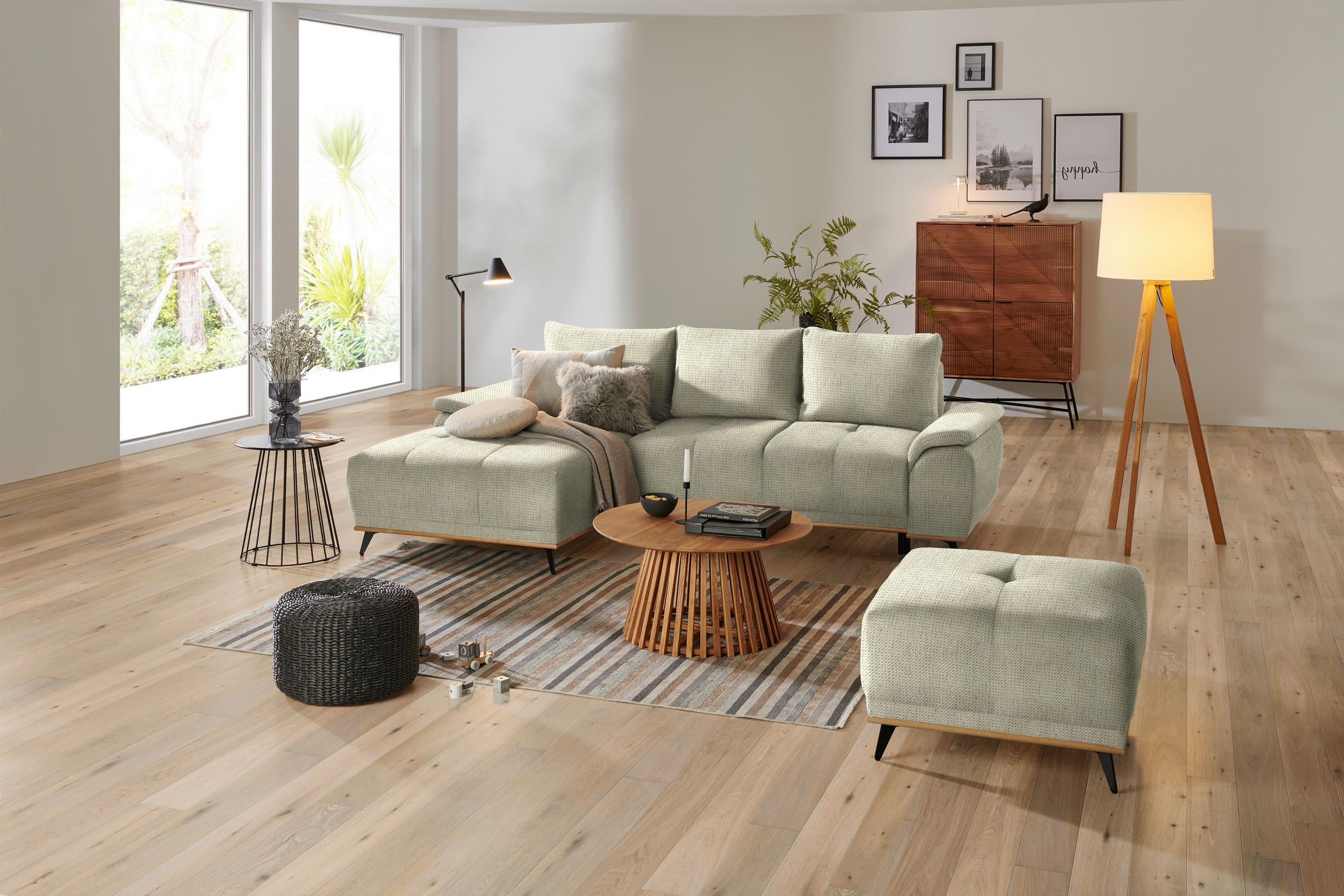 ECKSOFA in Chenille Beige  - Beige/Schwarz, Modern, Textil/Metall (168/262cm) - home24