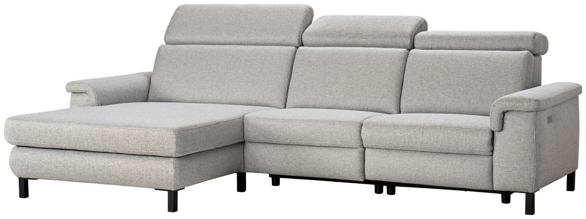 ECKSOFA in Flachgewebe Hellgrau  - Hellgrau/Schwarz, Konventionell, Textil/Metall (182/304cm) - Pure Home Comfort