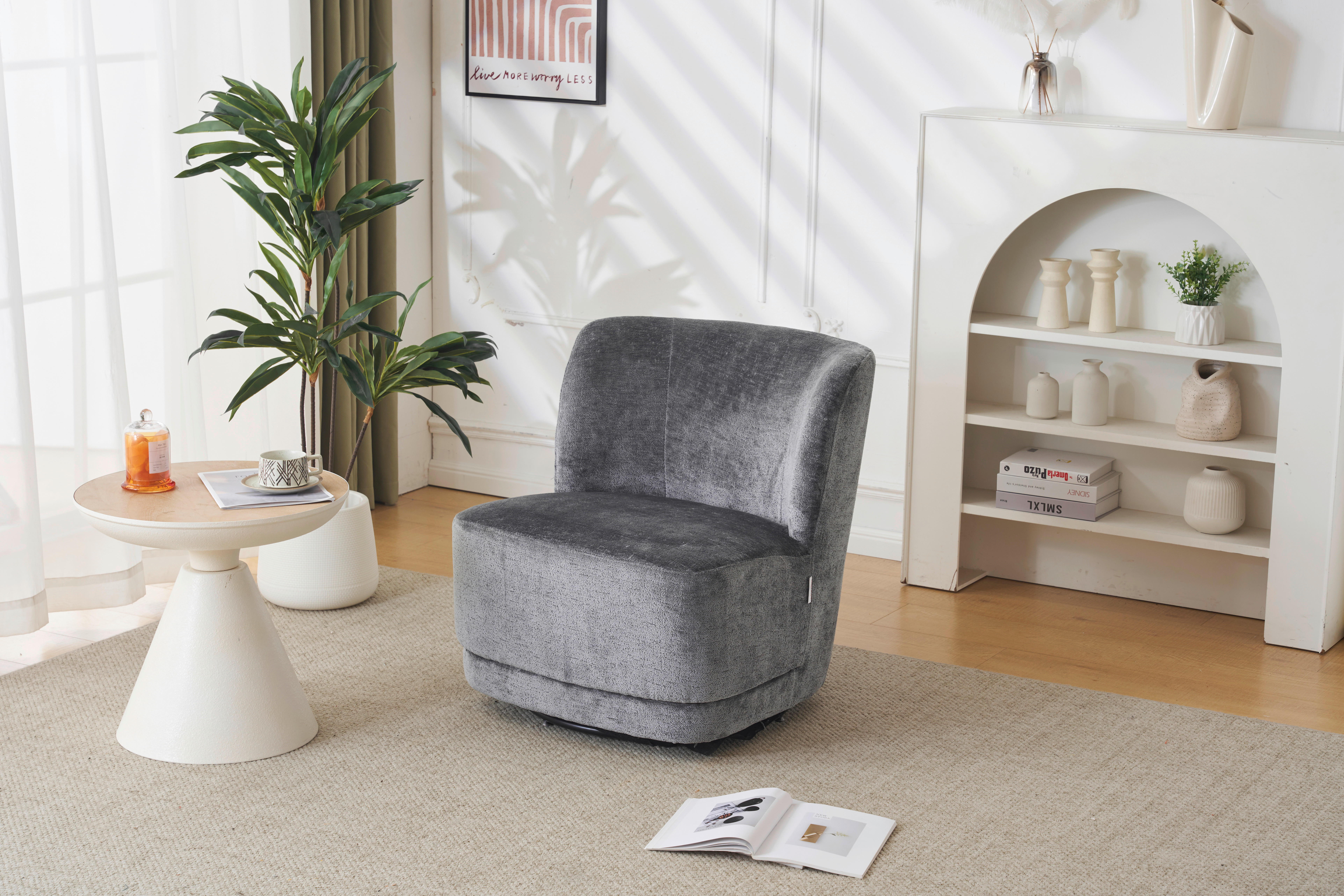 SESSEL Chenille Grau    - Schwarz/Grau, MODERN, Textil/Metall (65/73/75cm) - MID.YOU