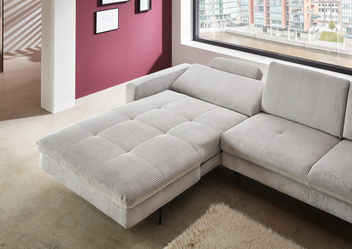 ECKSOFA in Cord Grau  - Schwarz/Grau, Design, Textil/Metall (178/302cm) - Beldomo Style
