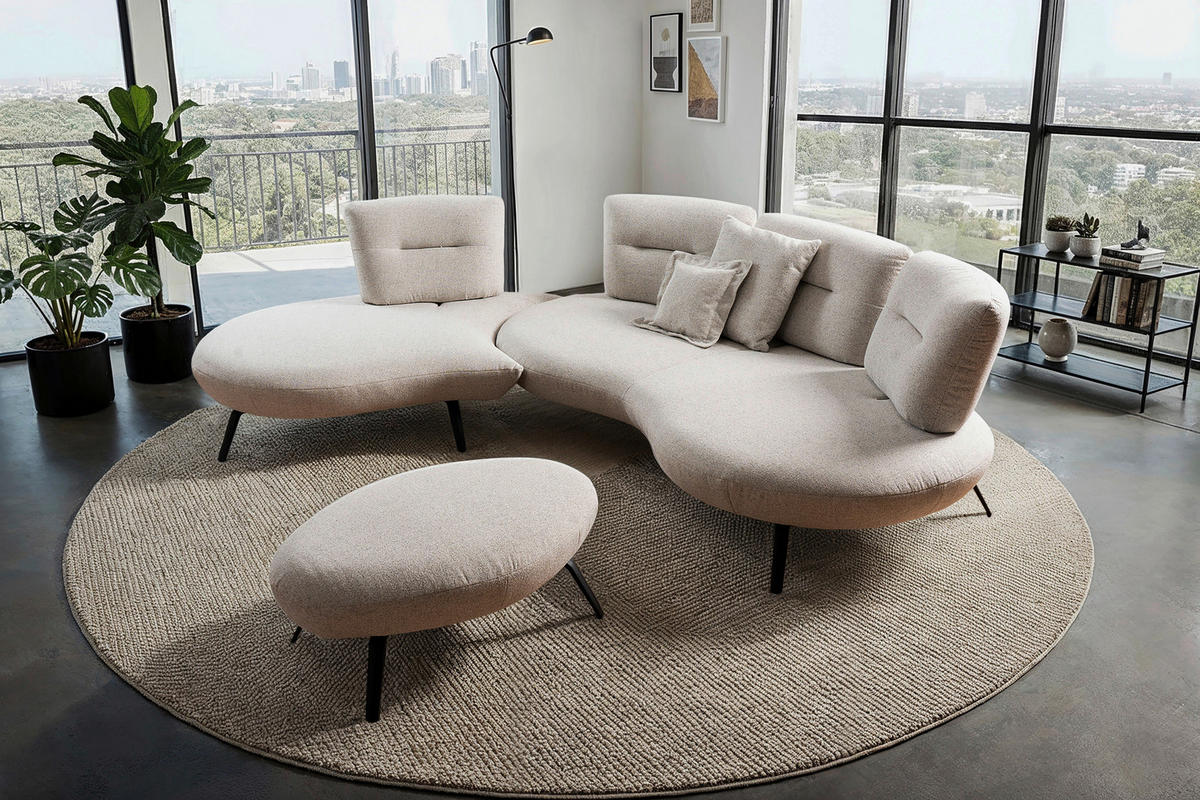 BIGSOFA Flachgewebe Beige  - Beige/Schwarz, Design, Textil/Metall (456/93/138cm) - Moderano