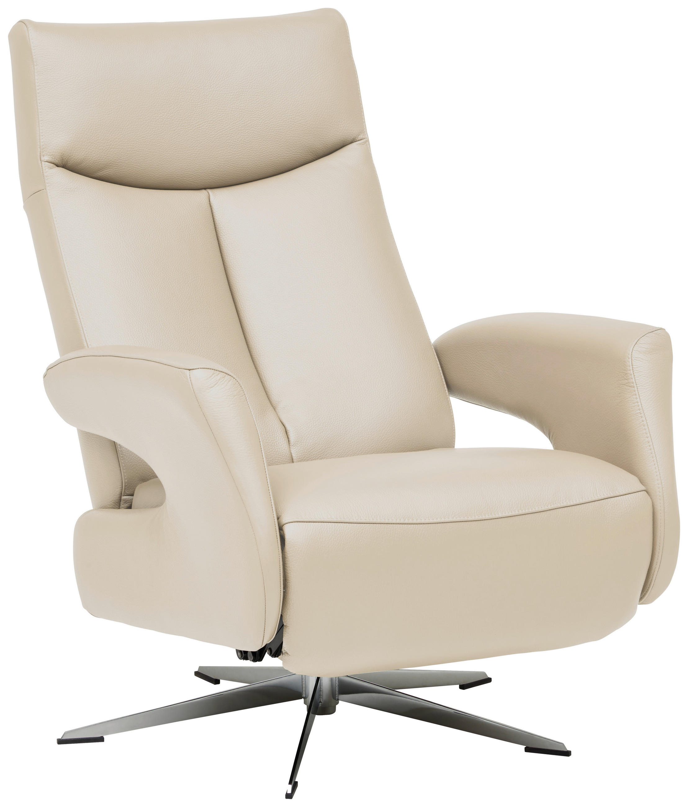 RELAXSESSEL Echtleder Relaxfunktion    - Chromfarben/Beige, Design, Leder/Metall (74/105/82cm) - Welnova