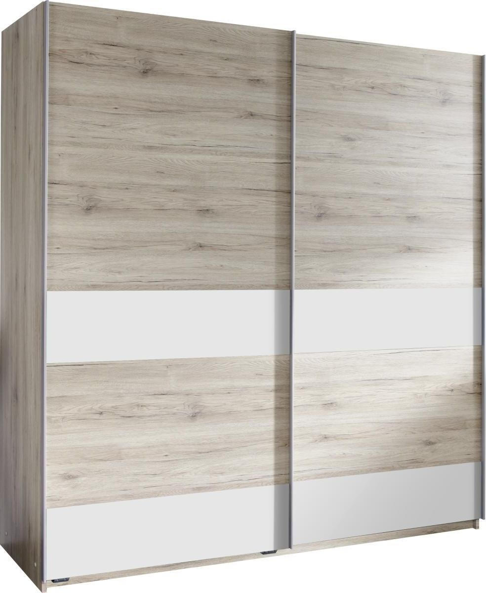 SCHWEBETÜRENSCHRANK 135/198/64 cm 2-türig Weiß, Eichefarben  - Eichefarben/Silberfarben, Design, Holzwerkstoff/Metall (135/198/64cm) - MID.YOU