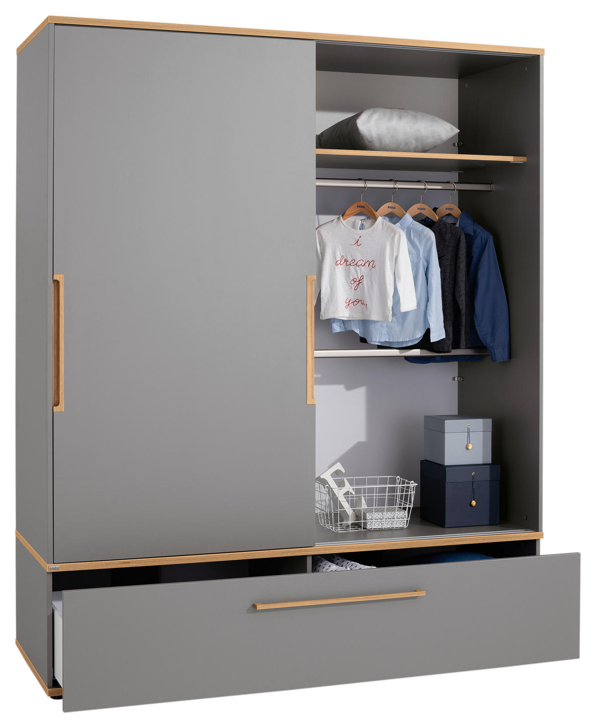  SCHIEBETÜRENSCHRANK 164/200/62 cm 2-türig  - Eichefarben/Grau, Design, Holz/Holzwerkstoff (164/200/62cm) - Paidi