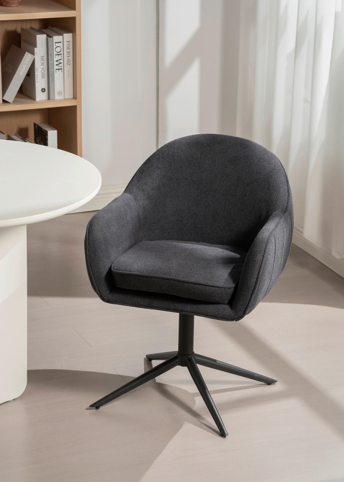 ARMLEHNSTUHL  in Eisen Leinenoptik  - Schwarz, KONVENTIONELL, Holz/Textil (60/81/62cm) - MID.YOU