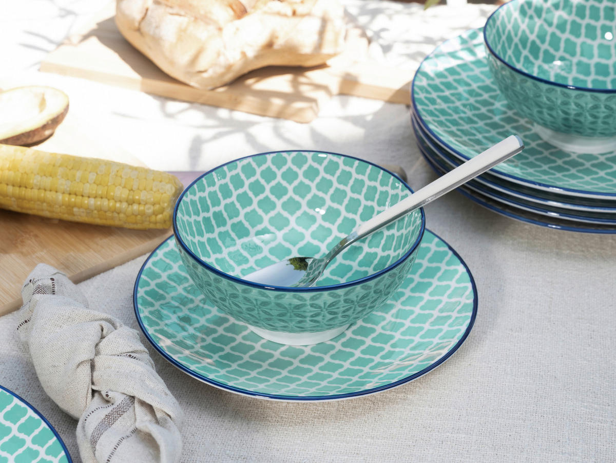 KOMBISERVICE Weiß, Petrol Mediterran Petrol 16-teilig 4 Personen  - Petrol/Weiß, Basics, Keramik - Creatable