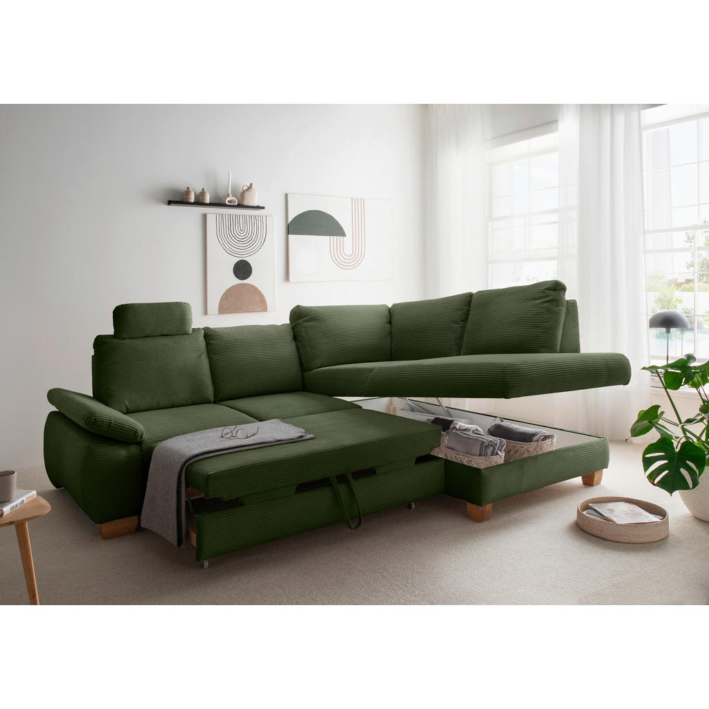 Thumbnail - Livetastic Eckschlafsofa, Dunkelgrün, Textil, 4-Sitzer, 261x206 cm, Liegefunktion, Rücken echt, Armteil links, Wohnzimme...