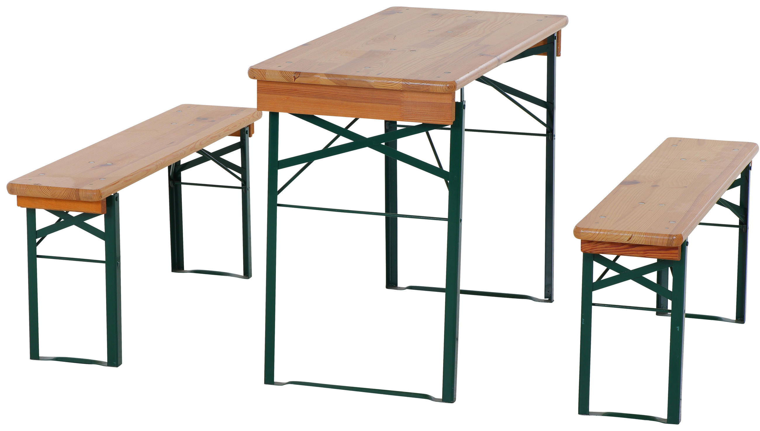 BIERTISCHGARNITUR 3-teilig  - Beige/Grün, Basics, Holz/Metall (50/110cm)
