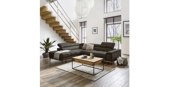 ECKSOFA inkl.Funktionen Anthrazit Lederlook - Anthrazit/Schwarz, Natur, Holz/Textil (226/282cm) - Novel