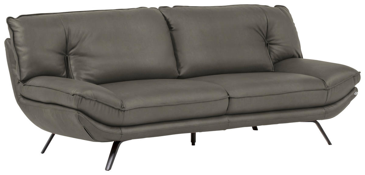 3-SITZER-SOFA in Echtleder Grau  - Schwarz/Grau, Design, Leder/Metall (226/95/95cm) - Celina