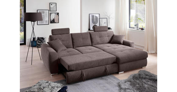 ECKSOFA in Mikrofaser Braun 276/193 cm - Chromfarben/Braun, MODERN, Kunststoff/Textil (276/193cm) - Hom`in