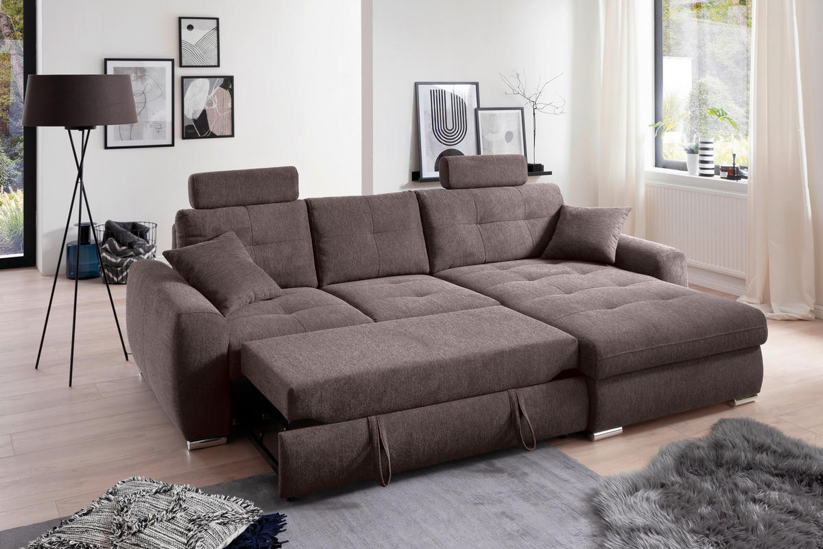 ECKSOFA in Mikrofaser Braun  276/193 cm  - Chromfarben/Braun, MODERN, Kunststoff/Textil (276/193cm) - Hom`in