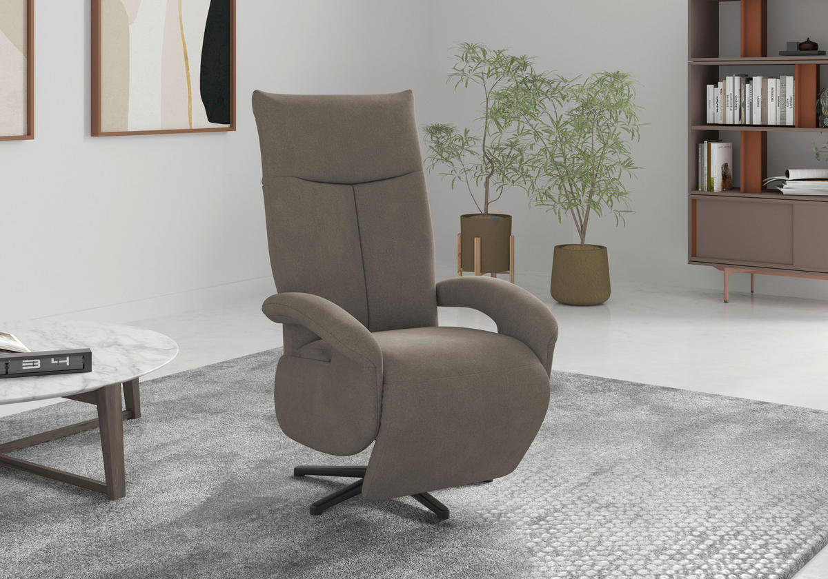 RELAXSESSEL Textil Schlammfarben  - Schlammfarben/Schwarz, Konventionell, Textil/Metall (74/112/82cm) - Sit & More