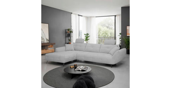 ECKSOFA Silberfarben Chenille Armlehnenkissen, Rücken echt, Sitztiefenverstellung  - Silberfarben/Schwarz, KONVENTIONELL, Textil/Metall (215/313cm) - Hom`in