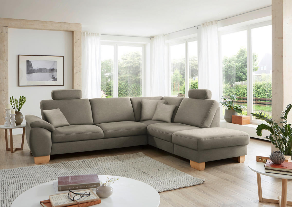 ECKSOFA in Mikrofaser Hellgrau  - Wildeiche/Beige, Natur, Holz/Textil (286/236cm) - Voleo