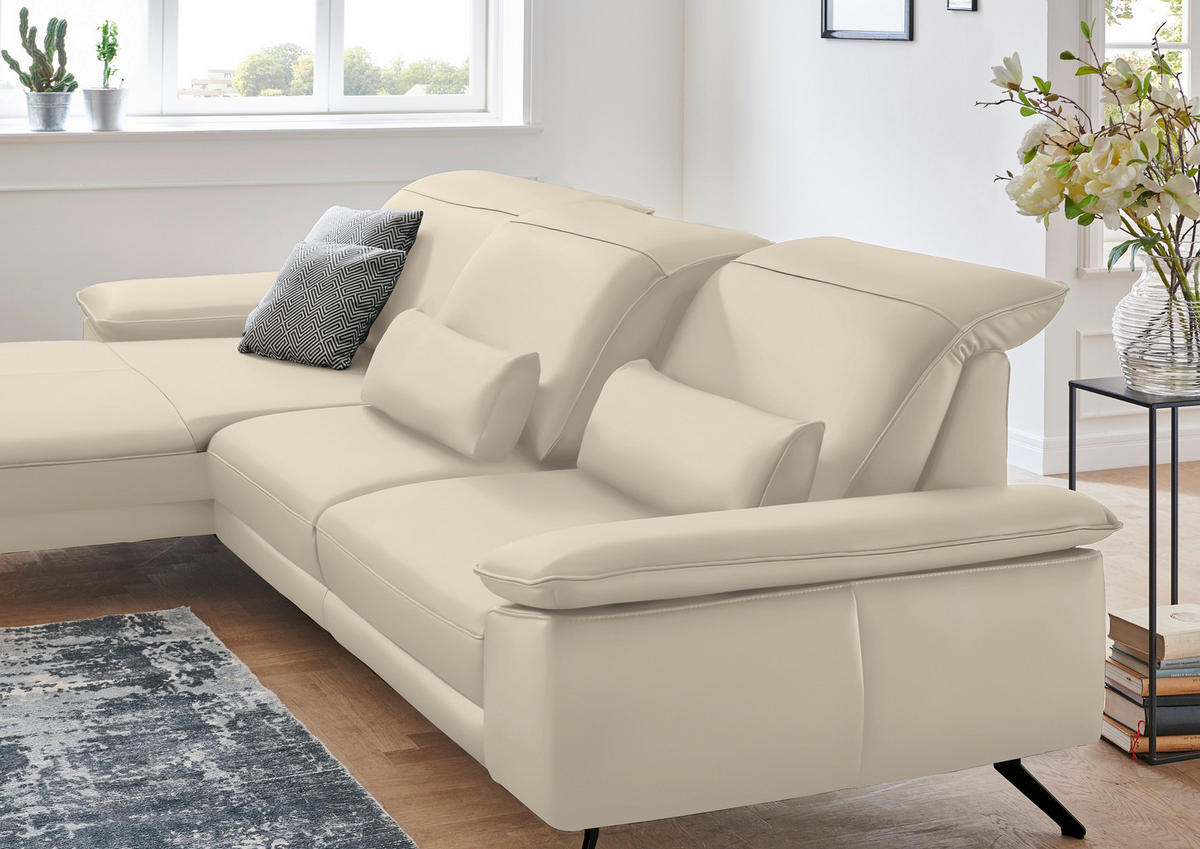 ECKSOFA in Echtleder Creme  193/328 cm  - Creme/Schwarz, Design, Leder/Metall (193/328cm) - Dieter Knoll