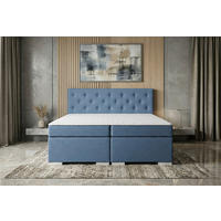 BOXSPRINGBETT 180/200 cm,  in Blau, Topper, Matratzen, H3 = fest  - Chromfarben/Blau, MODERN, Holzwerkstoff/Textil (180/200cm) - MID.YOU