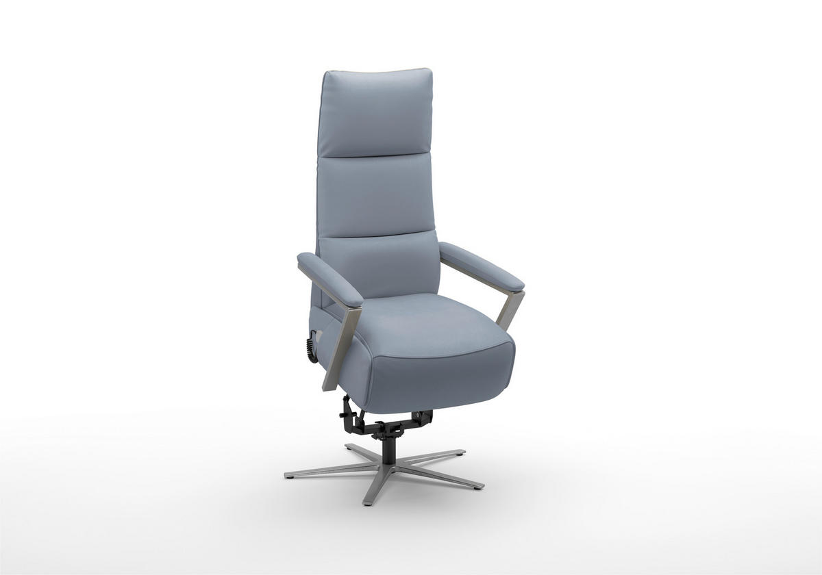 RELAXSESSEL TV VARIO COMFORT E L3 Echtleder Kopfteilverstellung, Rücken echt    - Graublau/Silberfarben, Basics, Leder/Metall (70/128/85cm) - Sit & More