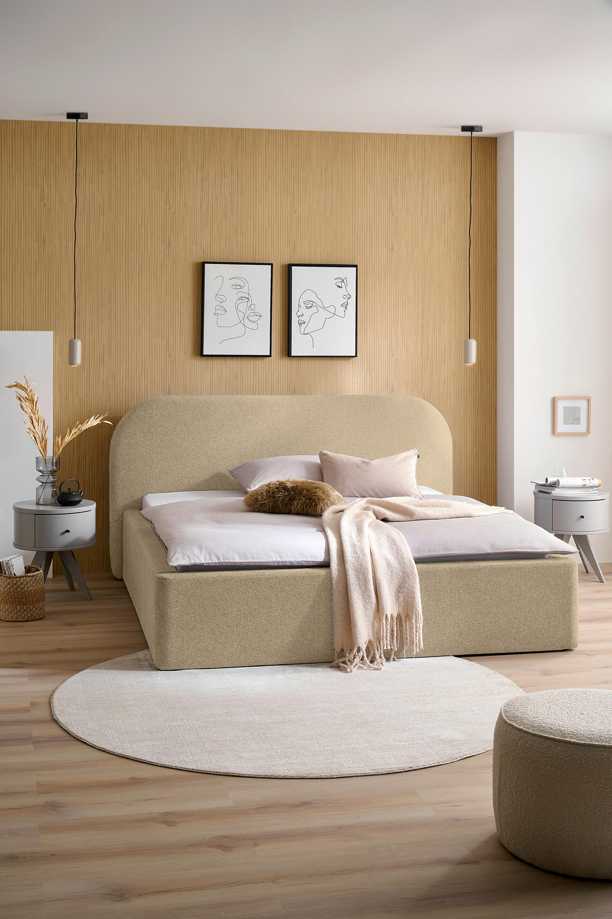 POLSTERBETT Bettkasten, Lattenroste 160/200 cm  in Greige  - Greige/Schwarz, Design, Holz/Textil (160/200cm) - Boxxx