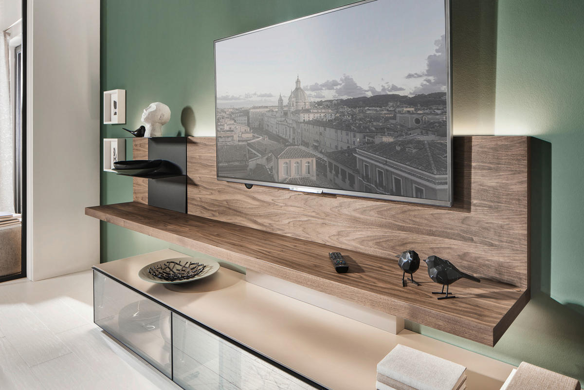 WOHNWAND  in Taupe, Nussbaumfarben 415/190/45 cm  - Taupe/Nussbaumfarben, Design, Glas/Holz (415/190/45cm) - Ambiente