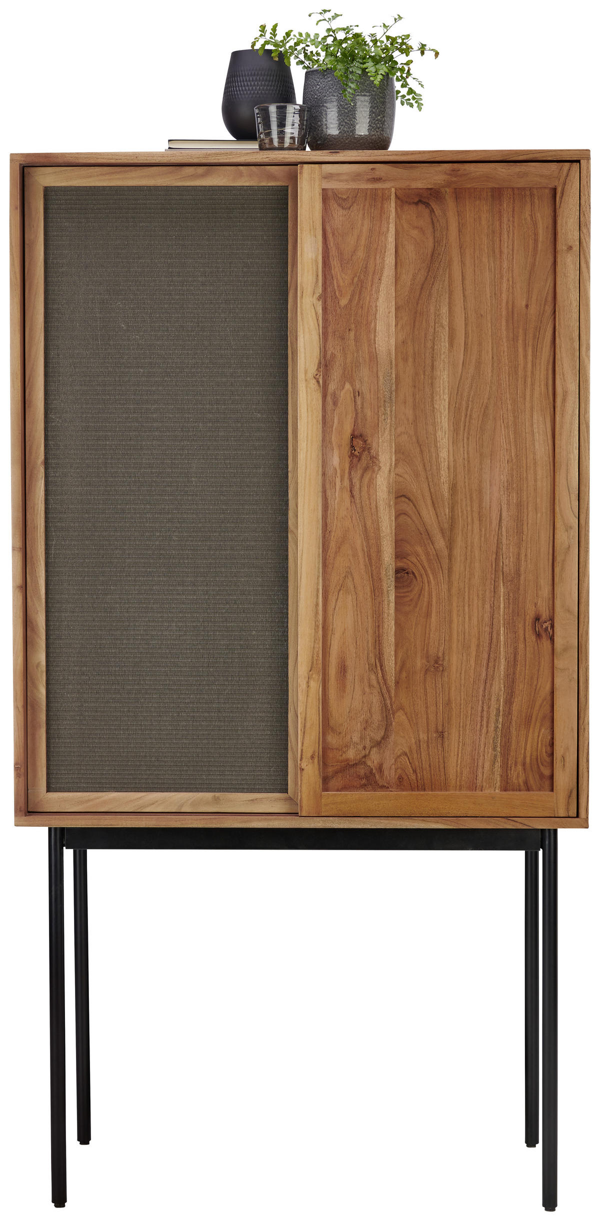COMODĂ ÎNALTĂ 90/166/45 cm  - negru/culoare lemn acacia, Trend, materiale naturale/lemn (90/166/45cm) - Lomoco