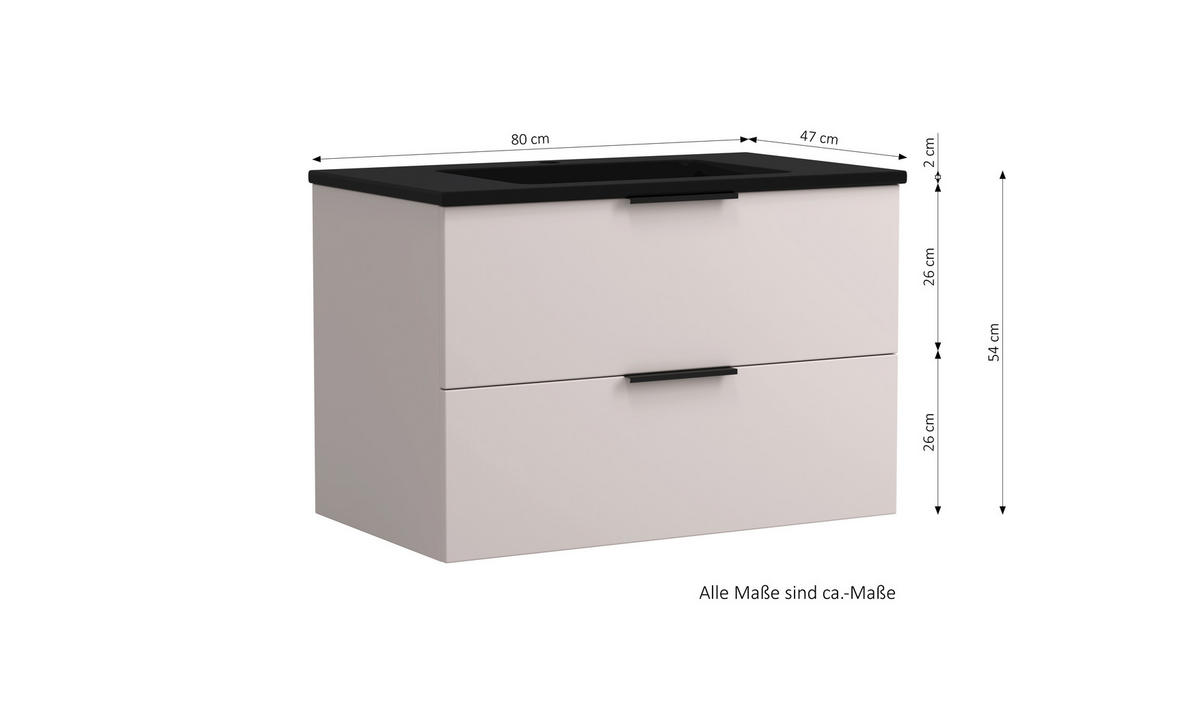 WASCHTISCHKOMBI  - Kaschmir/Schwarz, MODERN, Keramik/Holzwerkstoff (80/54/47cm) - Held