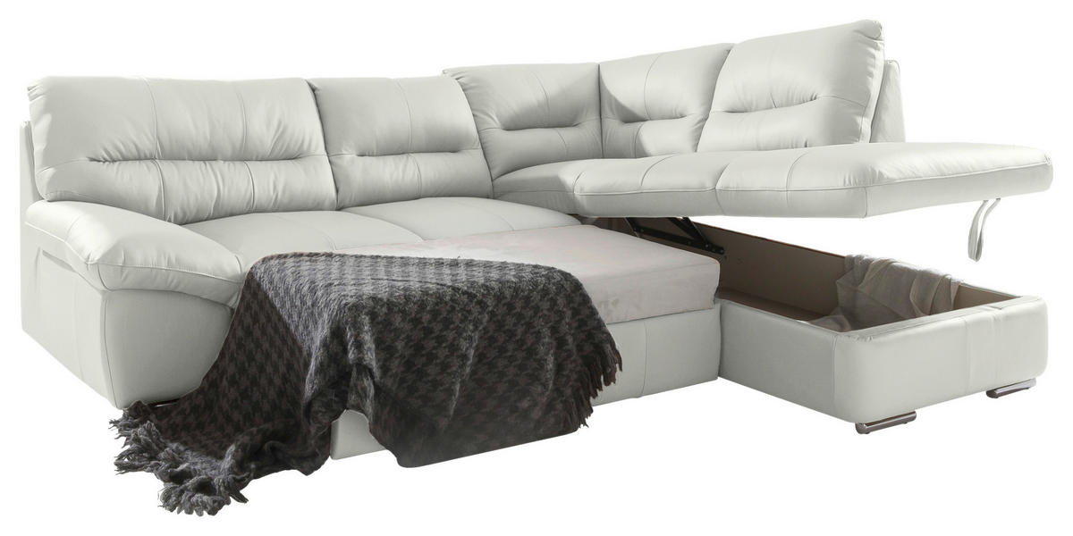 ECKSOFA in Echtleder Beige  - Chromfarben/Beige, Design, Leder/Metall (268/216cm) - Livetastic