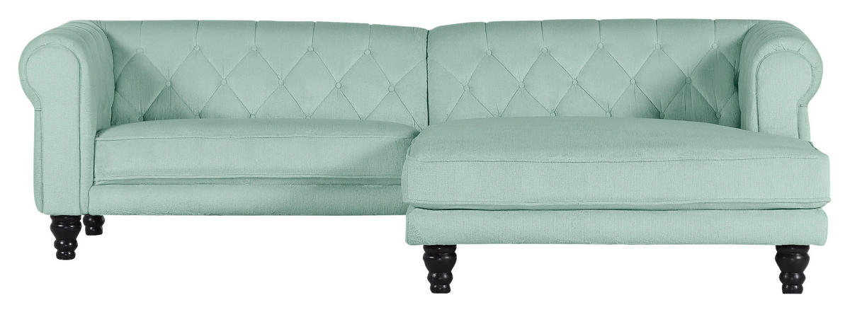 ECKSOFA in Plüsch Mintgrün  260/160 cm  - Dunkelbraun/Mintgrün, Design, Holz/Textil (260/160cm) - MID.YOU