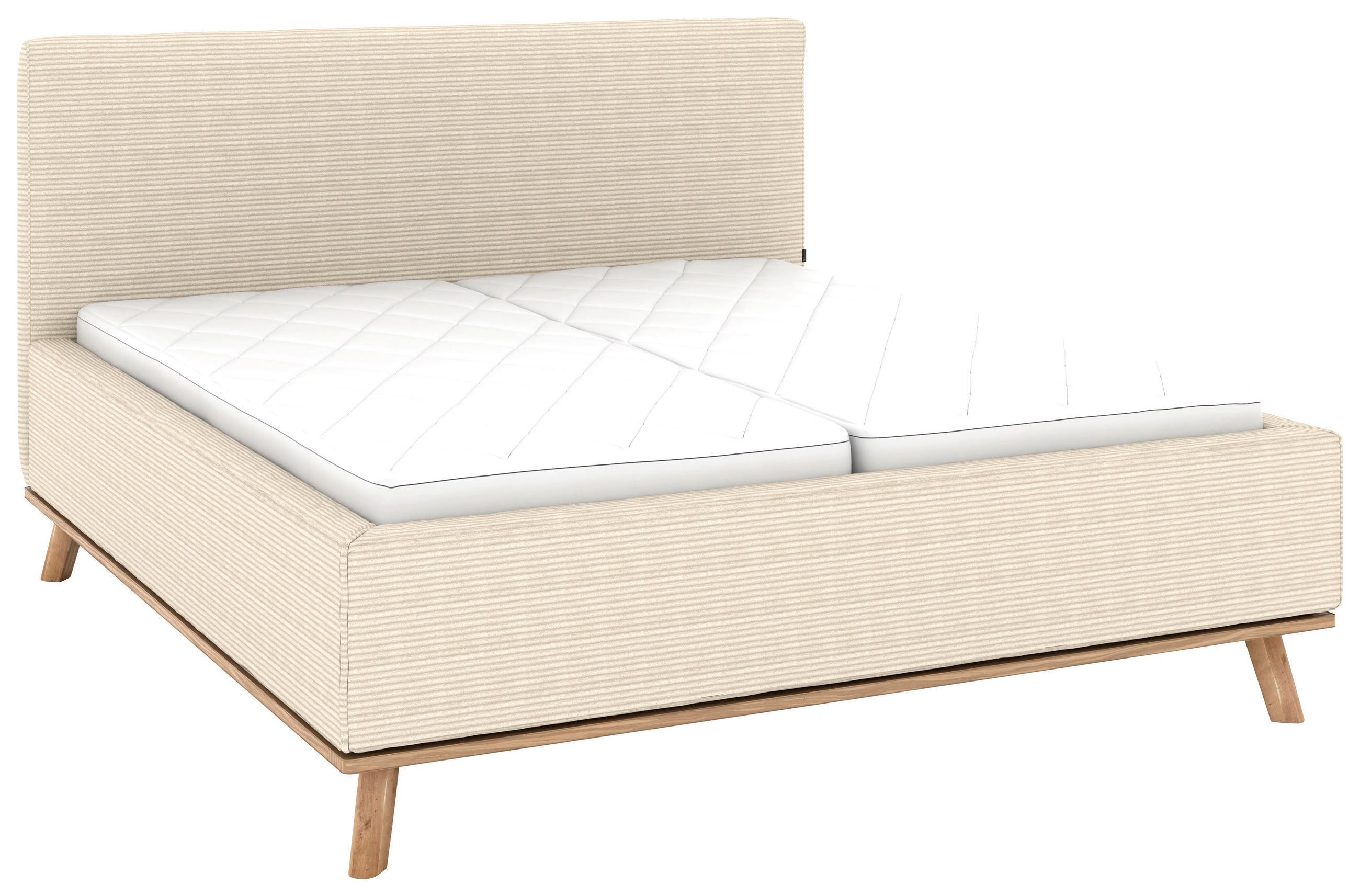 POLSTERBETT 180/200 cm,  in Creme, Matratze, Lattenrost, Bettkasten, H2 + H2 = mittel  - Eichefarben/Creme, Design, Holz/Textil (180/200cm) - Musterring