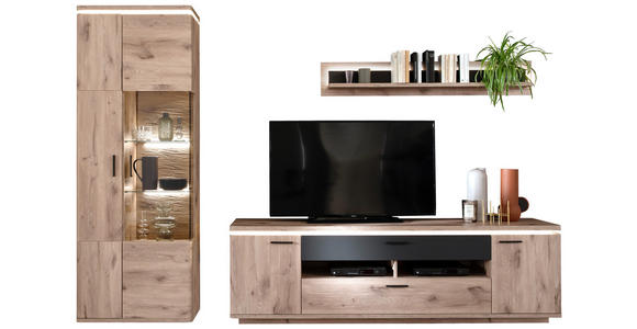 WOHNWAND 3-teilig in Anthrazit, Eiche dunkel 295/208/50 cm - Eiche dunkel/Anthrazit, KONVENTIONELL, Glas/Holzwerkstoff (295/208/50cm) - Cantus