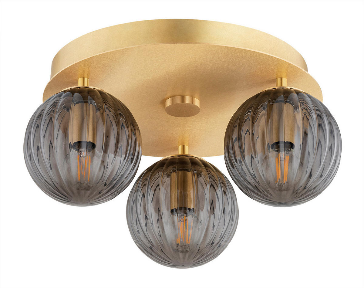 DECKENLEUCHTE PALOMA 17.5/34/34 cm   - Messingfarben/Hellgrau, KONVENTIONELL, Glas/Metall (17.5/34/34cm)